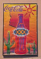 Full view of Superbowl XXX framed poster with Coca-Cola branding, desert cactus imagery, and autographs.