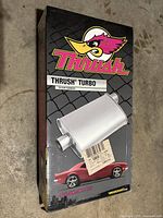 Photo of Thrush Turbo muffler box showing product image and branding.