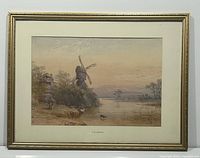 Full frontal view of the framed watercolour painting showing the entire artwork in golden-tone frame on a white background.