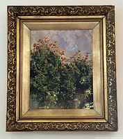 Framed oil on board painting showing the full artwork and ornate gold frame.