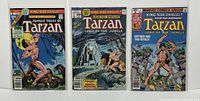Front view of three Marvel King-Size Annual Tarzan comic books in protective sleeves, showing cover art and titles.