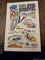 Photo of comic book page with colorful advertisement, and comic interior showing Hulk action scene with train and text panels.