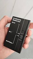 Front side of the retro coax antenna switcher showing Antenna Selector label and switches for VCR, TV, and Antenna
