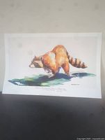Full view of the limited edition raccoon print showing the whole artwork and paper edges.