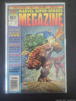 Front cover of Marvel Super-Heroes Megazine, featuring Fantastic Four, Hulk, Iron Man, Daredevil, 96 big pages, October 1 issue.