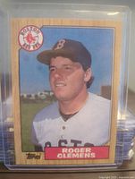 Front side of Roger Clemens baseball card showing player portrait and team logo