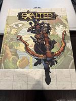 Front cover of Exalted 1st Edition RPG hardcover book showing fantasy character art and title.