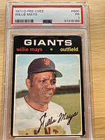 Front of 1971 O-Pee-Chee Willie Mays baseball card in PSA graded hard case with label showing grade PR and certification number.