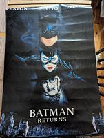 Full front view of the Batman Returns movie poster showing the characters Batman, Catwoman, and The Penguin.