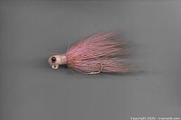 Image of pink Coral Booby type fishing lure with hooked metal shaft and synthetic hair or feather body