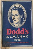 Front cover of Dodd's Almanac 1946 booklet featuring a portrait of a woman framed by a wreath, on a blue background with red and white text.