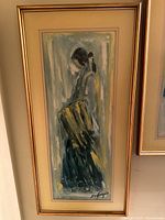 Full view of the vintage framed print depicting a bride in impressionist style, showing texture and colors.