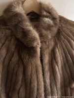 Close-up of mandarin collar and upper front panels showing mink fur texture