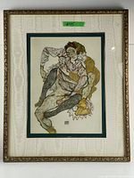Full view of large framed collotype print after Egon Schiele, shows entire artwork with frame and matting.