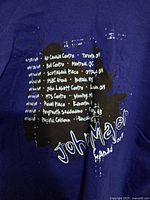 Back close-up of large black graphic with 2007 Canadian tour dates and venues.