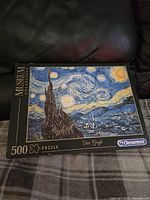 Front of box showing image of Van Gogh's Notte Stellata and labeling of 500 pieces, Museum Collection and Clementoni brand.