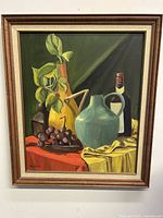 Frontal view of the signed still life oil painting by Vera Crossley, showing composition and colors.