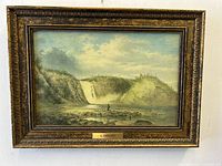 Front view of framed Cornelius Krieghoff Montmorency Falls textured print on board showing image and frame details.