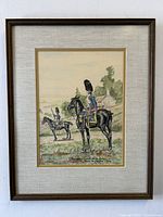 Full front view of the framed watercolour painting showing the horse guards and the frame details.