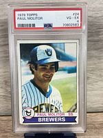 Front of the 1979 Topps Paul Molitor baseball card in PSA protective case showing grading label VG-EX 4.