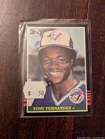 Front of 1985 Donruss Tony Fernandez rookie card showing player portrait, team logo, and card details.