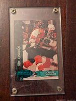 Front side of Eric Lindros rookie card showing player in action and Calder Candidate label.