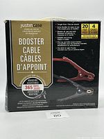 Box front showing brand and product details including 20ft length and 4 gauge thickness of booster cables.