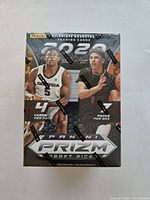 Front of sealed 2020 NBA Panini Prizm Draft Picks blaster box featuring players Anthony Edwards and LaMelo Ball