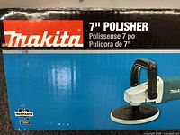 Box front showing Makita logo, 7" Polisher label, bilingual text and product image