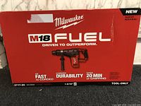 Front of original box showing Milwaukee logo, M18 Fuel branding and tool illustration