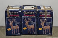 Photo of three boxed grapevine standing reindeer, showing packaging and quantity.