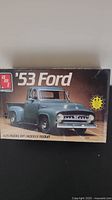 Front view of the sealed 1953 Ford Pickup model kit box showing the model image and AMT logo