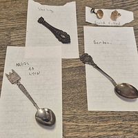 Group shot showing all five items and handwritten identifiers