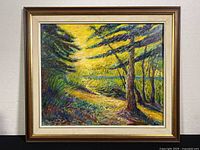 Full front view of the framed oil painting hanging on wall