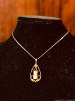 Close-up of the gold-filled cameo pendant on a sterling silver chain, showing intricate details of the pendant and cameo.