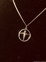 Close-up of the Tiffany & Co sterling silver pendant showing the human figure inside circular frame attached to silver chain.