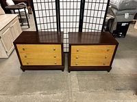 Front view of both side tables showing overall condition and design