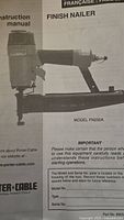 Instruction manual showing the Porter-Cable finish nailer, model FN250A.