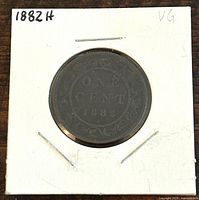 Reverse side of 1882H Canadian Large One Cent coin showing denomination and year.