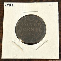 Reverse side of the 1886 Canadian Large One Cent showing denomination and date.
