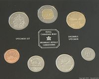 All seven coins displayed in specimen condition, arranged around Royal Canadian Mint logo on black background.