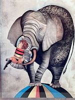 Close-up of the art print "An Elephant For Kris" showing the figure of the elephant and child.