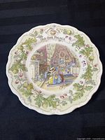 Front view of the Royal Doulton Brambly Hedge Old Oak Palace collector plate showing detailed illustration of a mouse inside oak-themed room with border of oak leaves and acorns.