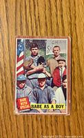 Front of 1962 Topps Babe Ruth card #135 showing Babe as a boy with visible creases.