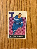 Front of 1962-63 Parkhurst Frank Mahovlich hockey card with player image and team logo