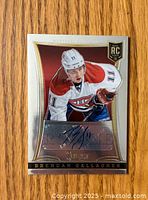 Front of the Brendan Gallagher autographed rookie card showing player image and signature.