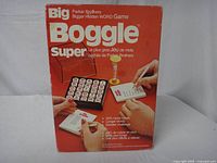 Front of original 1979 Big Boggle Super game box showing game name, Parker Brothers branding, and game layout image