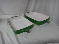 Two dishes angled side by side on white backdrop