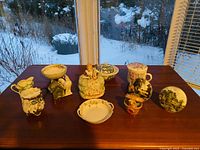 Top front view showing all items arranged on table with window background.