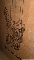 Photo of the box with line art of the pressure washer showing control dial, hose holder, and wheels, labeled CA012PLUS-1500A.